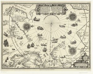 Carte des terres autour du cercle polaire avec les trois voyages des Néerlandais, 1598