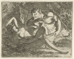 Nymphe endormie espionnée par un satyre - Arnold Houbraken
