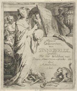 Figure féminine avec palette pointant un tableau