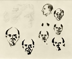 Autoportraits (7 têtes de face et de profil et esquisse)