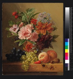 Pot de fleurs et fruits, avant 1844