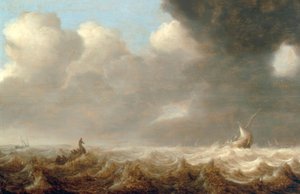 Bateaux de pêche sur une mer agitée - Arnoldus van Anthonissen