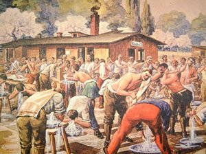 Prisonniers de guerre alliés faisant leur toilette dans un camp de prisonniers allemand à Geissen - Arthur (after) Nantel