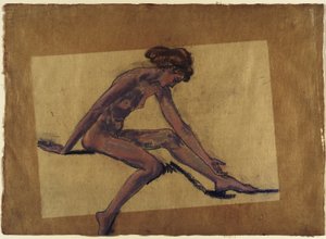 Sitzender weiblicher Akt im Profil, nach vorne gebeugt - Arthur Bowen Davies