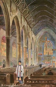 Cathédrale Saint-Georges, Southwark, Londres (lithographie en couleur) - Arthur Charles (after) Payne