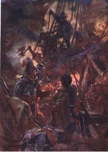 La bataille faisait rage avec férocité et longtemps, illustration de Romance of History: The Netherlands, années 1920 - Arthur David McCormick