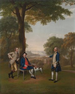 Arthur Holdsworth conversant avec Thomas Taylor et le capitaine Stancombe près de la rivière Dart - Arthur Devis