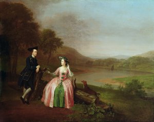 Sir George et Lady Strickland dans les jardins de Boynton Hall, près de Bridlington, Yorkshire - Arthur Devis
