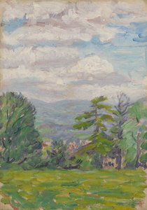 Vue à travers une prairie et un arbre avec une vallée au-delà - Arthur Haythorne Studd