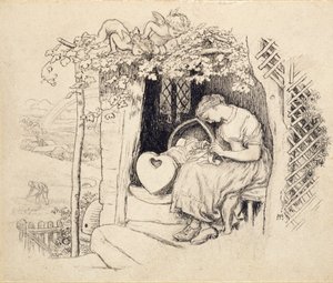 Près du berceau - Arthur Hughes