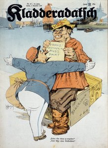 Caricature allemande sur les accords franco-soviétiques (douanier français et marin russe :" Avez-vous quelque chose à déclarer  Non ! Juste des armes !" (contexte de la guerre d