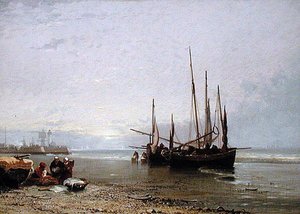 Luggers sur la plage de Tréport - Arthur Joseph Meadows
