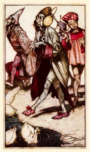 Un gentleman laputien se promenant de la Partie III : Un voyage à Laputa etc. dans les Voyages de Gulliver par Jonathan Swift - Arthur Rackham