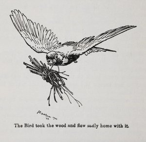 Un oiseau portant un fagot de brindilles - Arthur Rackham