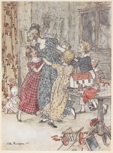 Une jeune femme et des enfants dansant autour d