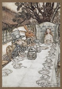 Alice à la fête du thé du Chapelier fou avec le Lièvre de Mars, le Loir et le Chapelier fou - Arthur Rackham