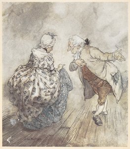 Un vieux couple en tenue de soirée sur le point de danser - Arthur Rackham
