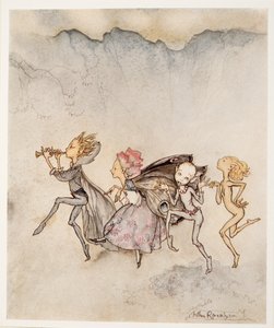 Each one, tripping on his toe, will be here with mop and mow, illustration de La Tempête de William Shakespeare, pub. 1926 - Arthur Rackham