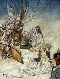 Les elfes jouant de la musique Illustration par Arthur RACKHAM pour Le Songe d