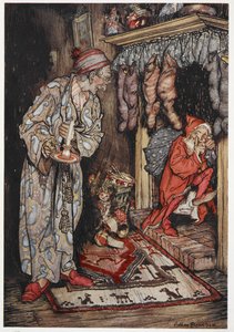 Père Noël livrant des cadeaux la veille de Noël - Arthur Rackham