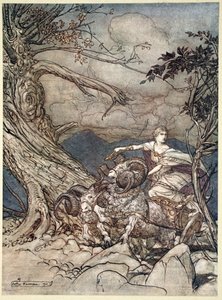 Fricka approche en colère - Arthur Rackham