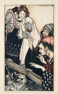 La rencontre de Gulliver avec la grenouille, des Voyages de Gulliver par Jonathan Swift (1667 - 1745), pub. 1909