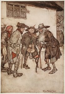 Il retrouva bientôt beaucoup de ses anciens compagnons, bien que tous plutôt usés par le temps., de Rip Van Winkle par Washington Irving, pub. 1910 - Arthur Rackham