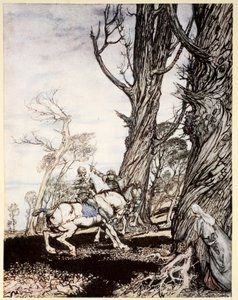 Comment Sir Launcelot tua le chevalier Sir Peris de Forest Savage qui opprimait les dames, demoiselles et femmes de qualité, illustration de 