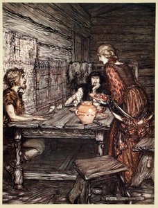 Hunding découvre la ressemblance entre Siegmund et Sieglunde - Arthur Rackham