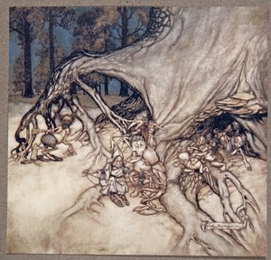Si les mauvaises fées se trouvent être dehors, de Peter Pan dans les jardins de Kensington par J M Barrie, pub. 1906 - Arthur Rackham
