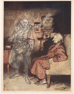 Illustration de Scrooge avec le Fantôme du Noël passé - Arthur Rackham