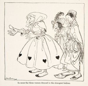 Les trois femmes sont arrivées habillées de la manière la plus étrange, de Petit frère et petite sœur et autres contes des frères Grimm - Arthur Rackham