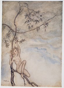 Merrily, merrily shall I live now under the blossom that hangs on the bough, illustration de La Tempête de William Shakespeare, pub. 1926 - Arthur Rackham