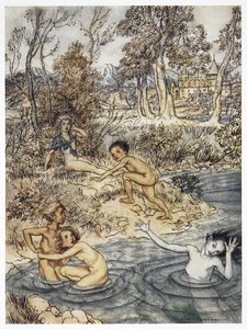 Elle rencontra tout un troupeau de petits enfants. Illustration en couleur pour l