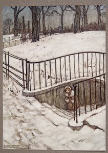 Elle courut au puits de St Govers et se cacha .. , de Peter Pan dans les jardins de Kensington par J M Barrie, pub. 1906 - Arthur Rackham