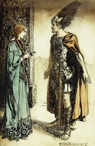 Siegfried rencontre Gutrune : Le Crépuscule des dieux, 1911 - Arthur Rackham