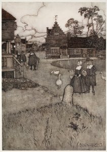 Certaines des maisons des premiers colons, de Rip Van Winkle par Washington Irving, pub. 1910 - Arthur Rackham