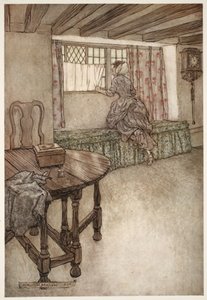 Des noms étranges étaient sur les portes - des visages étranges aux fenêtres - tout était étrange., de Rip Van Winkle par Washington Irving, pub. 1910 - Arthur Rackham