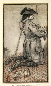 Les tailleurs de Lilliput mesurant Gulliver, illustration des Voyages de Gulliver par Jonathan Swift, par Arthur Rackham