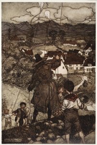 Leur apprenait à faire voler des cerfs-volants, de Rip Van Winkle par Washington Irving, pub. 1910 - Arthur Rackham