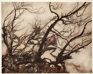 Les Indiens les considéraient comme la demeure des esprits, de Rip Van Winkle par Washington Irving, pub. 1910 - Arthur Rackham