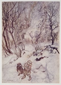 Le Rat réfléchit un moment et examina les bosses et les pentes qui les entouraient, de Wind in the Willows par Kenneth Grahame (1859 - 1932), pub. 1940 - Arthur Rackham