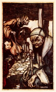 Les Struldbrugs, immortels malheureux sans jeunesse éternelle, déclarés de la Partie III : Un voyage à Laputa, Balnibarbi, Luggnagg, Glubbdubdrib et Japon dans les Voyages de Gulliver par Jonathan Swift - Arthur Rackham