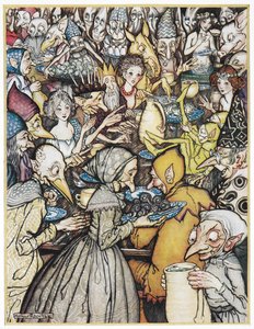 "Le banquet où la compagnie vraiment grandiose était réunie". Le roi des elfes, portant une couronne d
