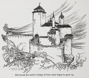 Le château entouré de ronces de La Belle au bois dormant - Arthur Rackham