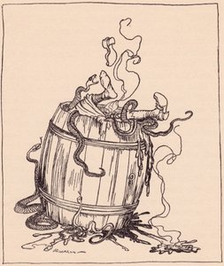 La méchante belle-mère a été mise dans un tonneau rempli d