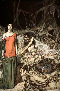 La cour de Grimhilde, la mère de Hagen, 1924 - Arthur Rackham