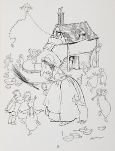 Il était une vieille dame qui vivait dans une chaussure. Femme avec une maison-chaussure et beaucoup d