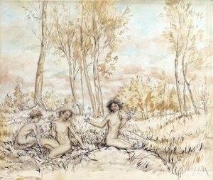 Trois nymphes des bois cueillant des fleurs - Arthur Rackham