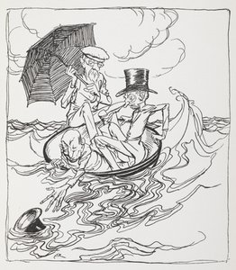 Trois hommes dans un bol sur la mer - Arthur Rackham
